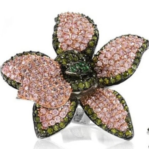 Beautiful Bling Jewelry Orchid Ring Pink Pave Crystals Size 7 - Picture 5 of 10